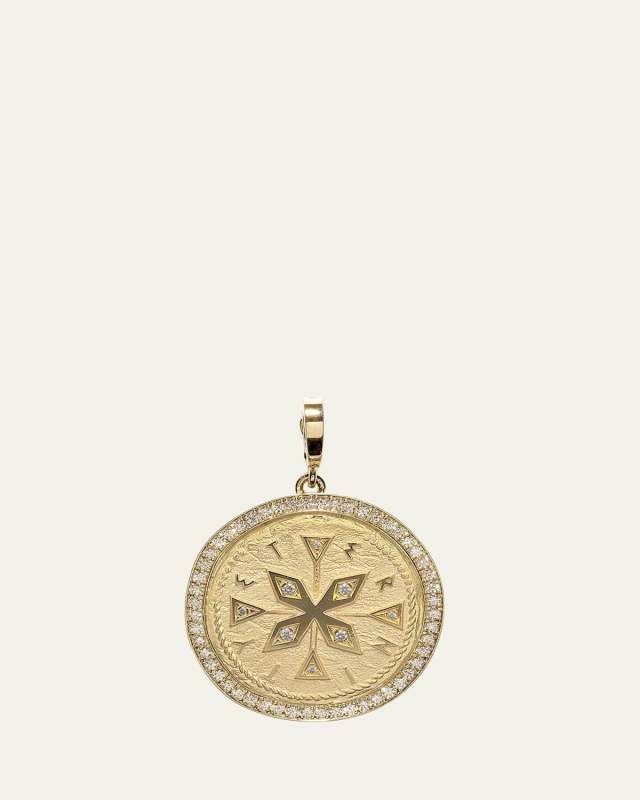 Compass Pave Large Diamond Coin Pendant
